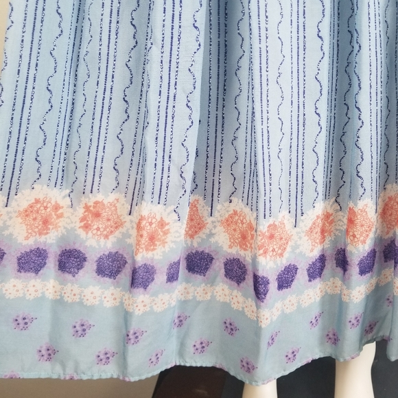 Vintage 70s Jean Jourdan Paris Prarie Peasant Cottagecore Blue Floral Midi Dress - Picture 6 of 10